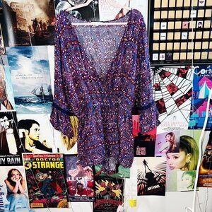 Blue and purple flowery romper